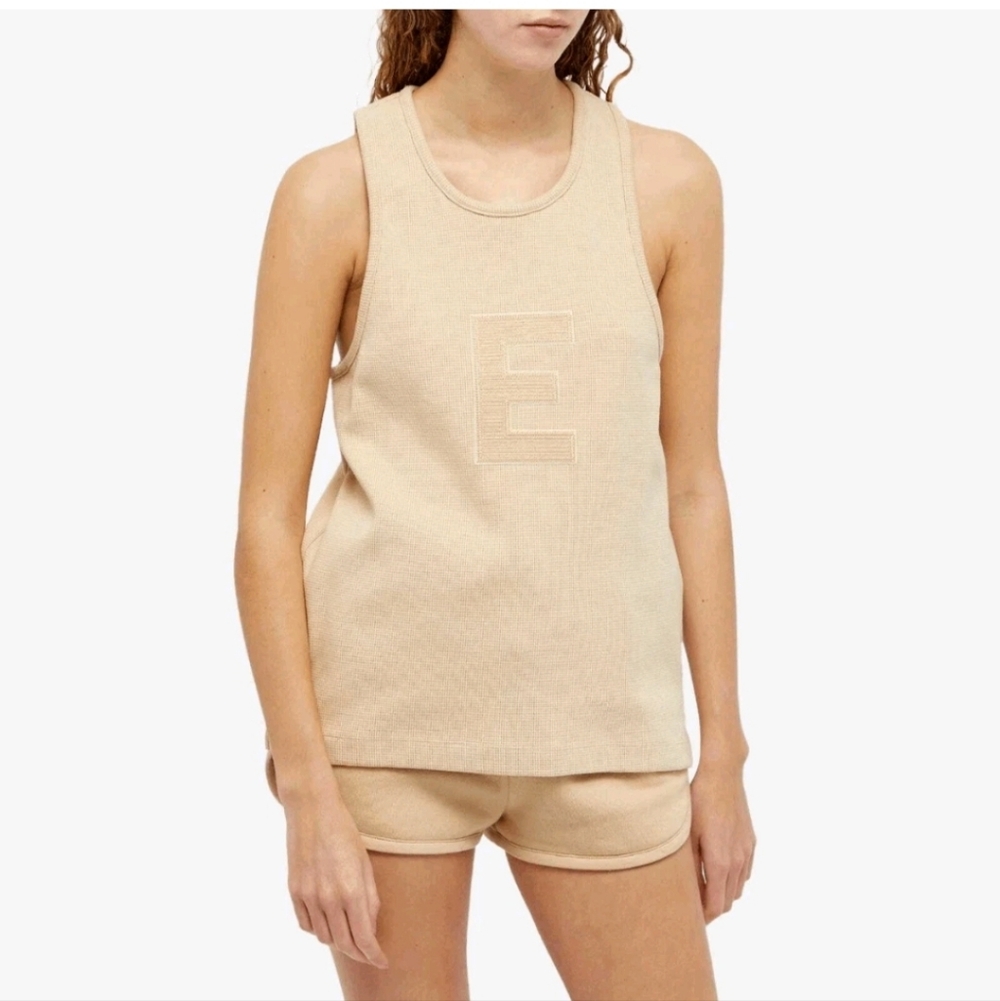 Fear Of God ESSENTIALS Womens XS Waffle Knit Tan Tank Top Layer Relaxed Refined